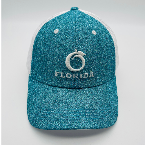Ladies Ponytail Hat Teal/White White Logo