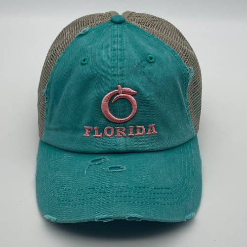 Ladies Ponytail Hat Teal/Khaki Peach logo